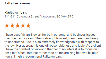 Railtown Law Vancouver reviews Patty Lee